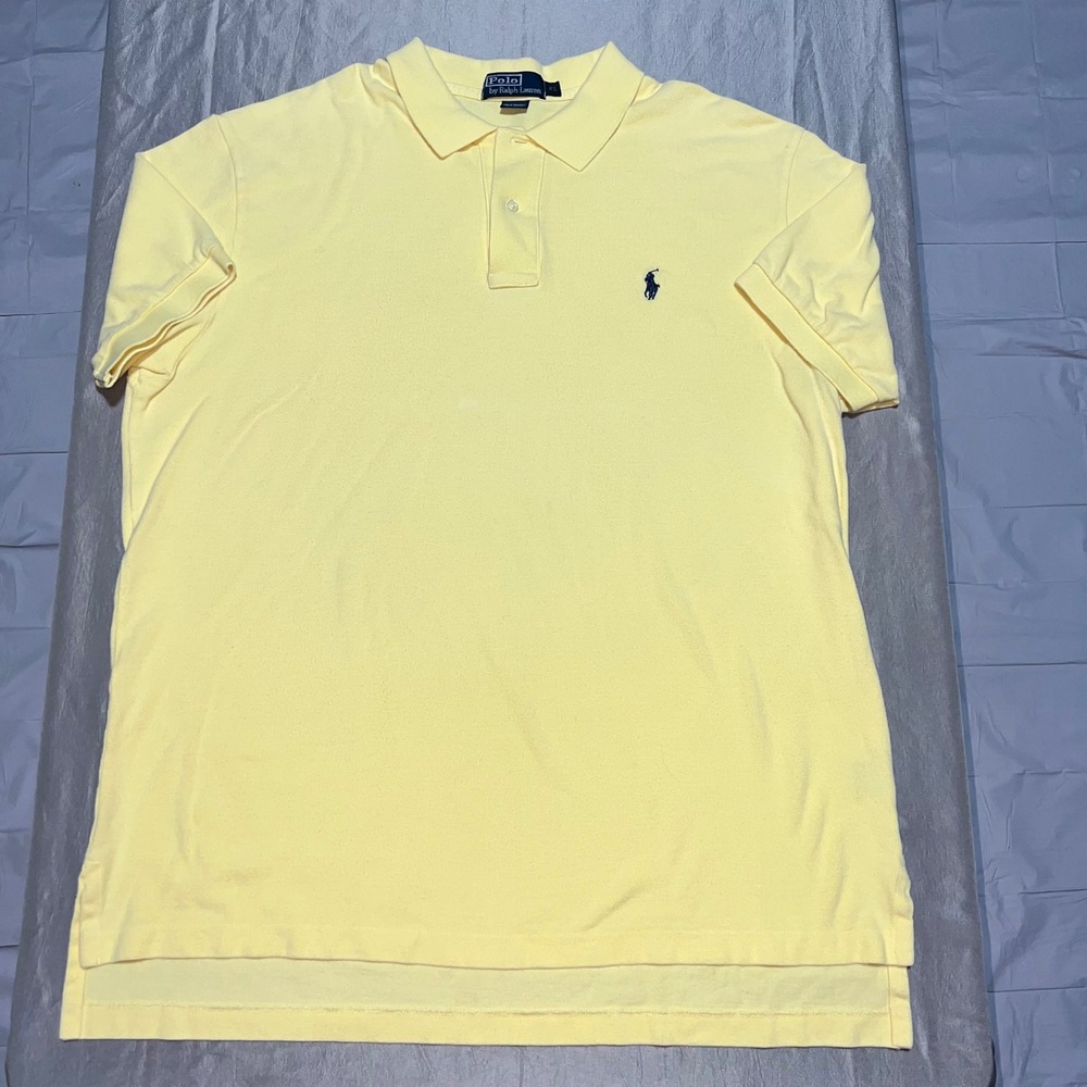 Pony Ralph Lauren Mens XL Yellow Short Sleeve Cotton Pique Polo Shirt Collar